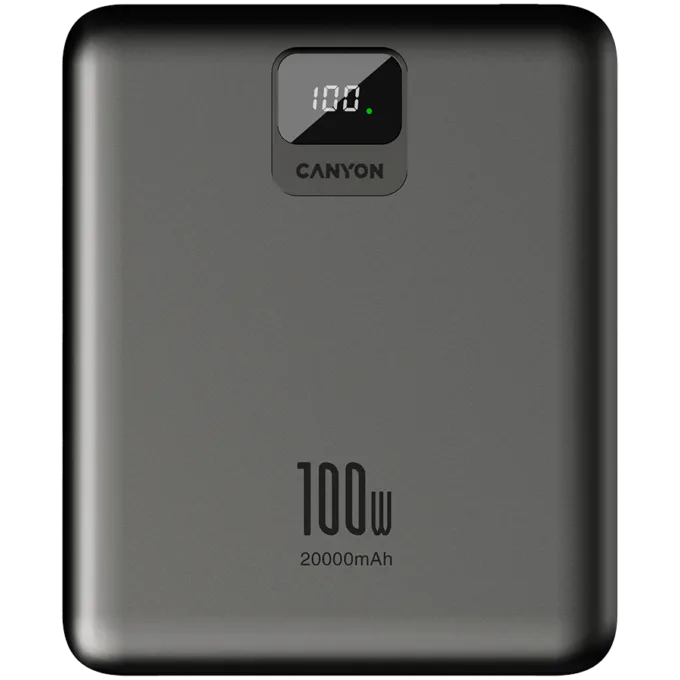 CANYON power bank PB-2008 LED FLAT 20000 mAh PD100W QC3.0 Dark Grey — image 2