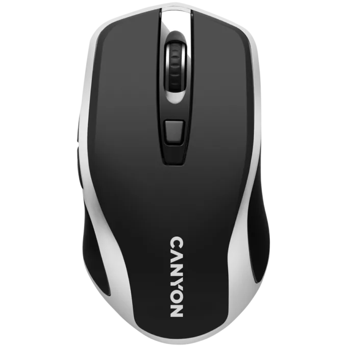 CANYON MW-19, 2.4GHz Wireless Rechargeable Mouse with Pixart sensor, 6keys, Silent switch for right/left keys,Add NTCDPI: 800/1200/1600, Max. usage 50 hours for one time full charged, 300mAh Li-poly battery, Black -Silver, cable length 0.6m, 121*70*39mm, 0. — image 1