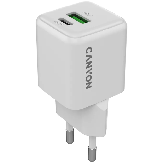 CANYON charger CU20AC GaN 20W 1xPD 1xQC EU White — image 1