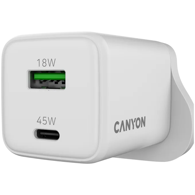 CANYON charger CU45AC GaN 45W 1xPD 1xQC UK White — image 5