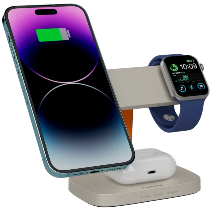 CANYON Wireless Charging Station Hexagon 310 3in1 LightGrey/Orange — image 7