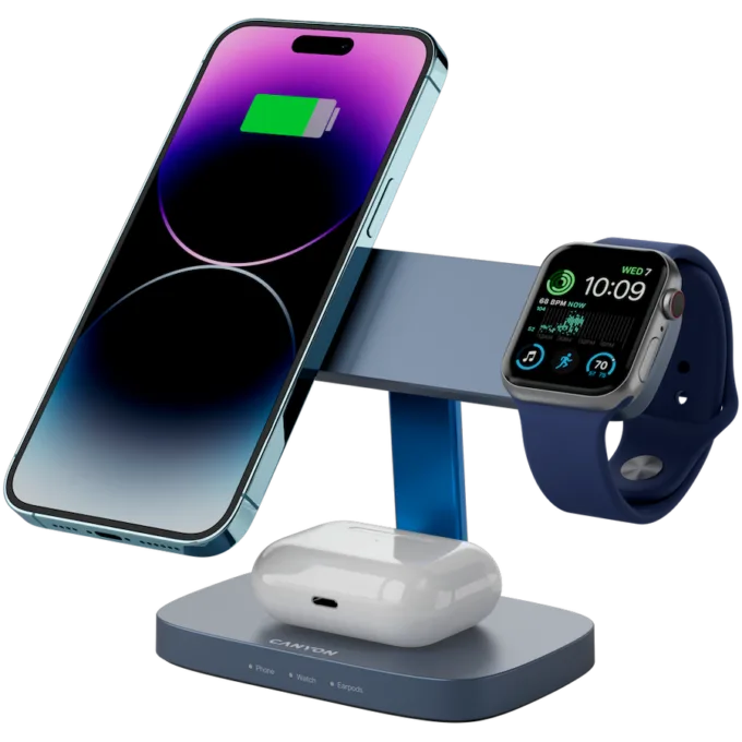 CANYON Wireless Charging Station Hexagon 310 3in1 DarkGrey/Blue — image 6