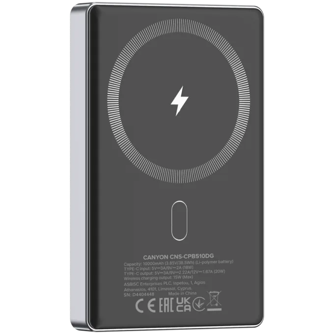 CANYON power bank OnPower 510 slim Magnetic 10000 mAh PD20W Dark Grey — image 4