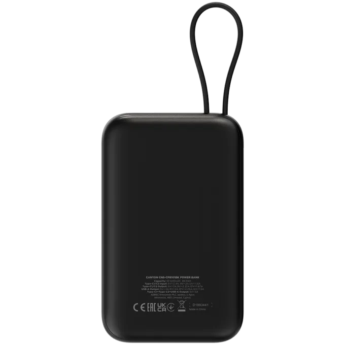 CANYON power bank OnPower 101 built-in cable 10000 mAh PD22.5W Black — image 4