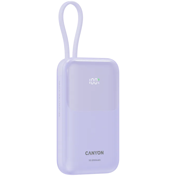 CANYON power bank OnPower 101 built-in cable 10000 mAh PD22.5W Purple — image 3