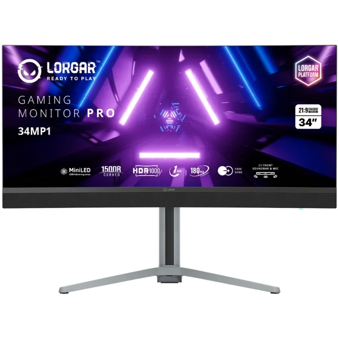 LORGAR 34MP1, UWQHD MiniLED Gaming Monitor Pro, 34'' (3440*1440) VA curved monitor, black/milky grey — image 1