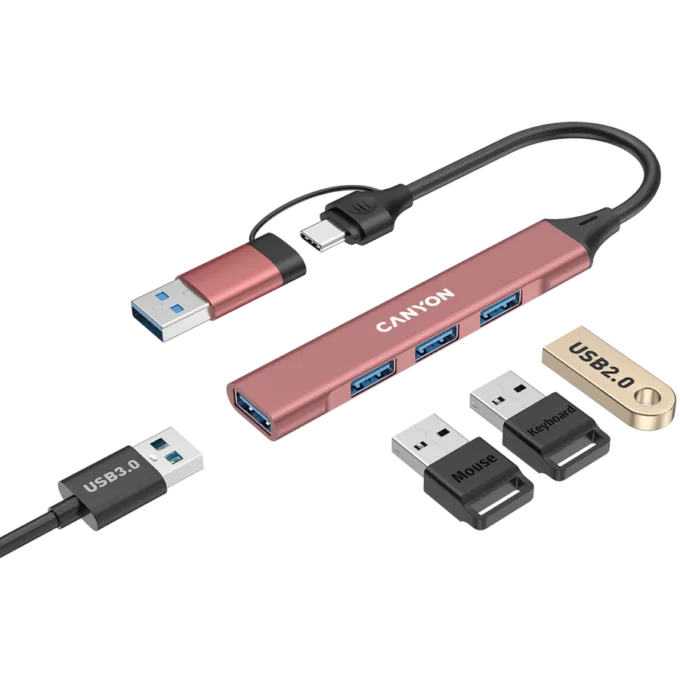 CANYON hub DS-02 4in1 USB-A/C Pink — image 4