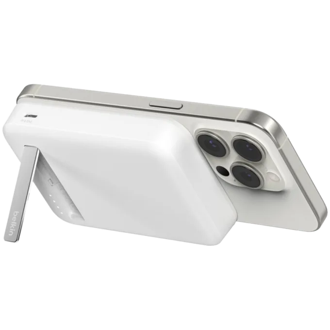 BELKIN 8k Qi2 MagSafe Compatible Powerbank with Kickstand, White — image 2