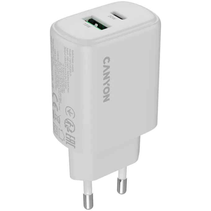 CANYON charger OnCharge 200 20W 1xPD 1xQC EU White — image 1