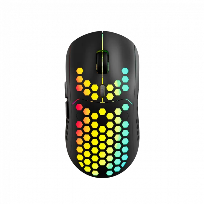Canyon 7keys Gaming 2.4G wireless mouse, KA8 sensor, DPI up to 1600, rubber coating on panel, Huano 1million switch, 45cm PVC cable, ABS material. 400mAh battery, size: 125.8*63.7*41mm, weight: 95g, Black — image 1