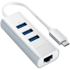 SATECHI Type-C 2-in-1 USB 3.0 Aluminum 3 Port Hub and Ethernet Port Silver
