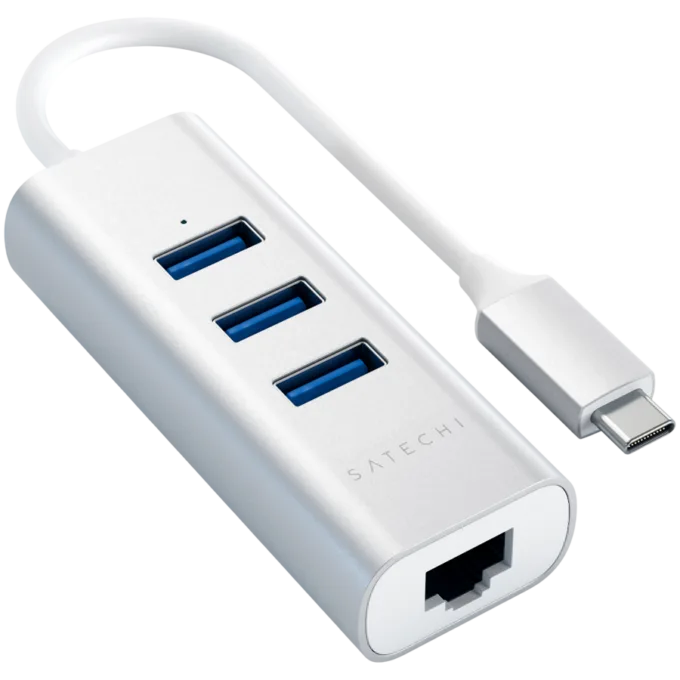 SATECHI Type-C 2-in-1 USB 3.0 Aluminum 3 Port Hub and Ethernet Port Silver — image 1