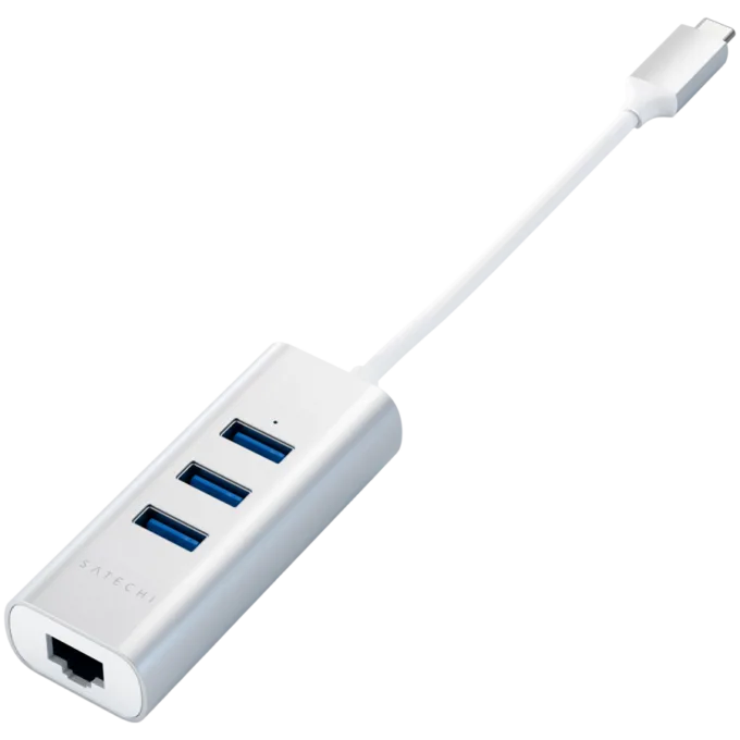SATECHI Type-C 2-in-1 USB 3.0 Aluminum 3 Port Hub and Ethernet Port Silver — image 3