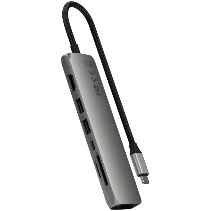 SATECHI 7-in-1 USB-C Slim Multiport Adapter with Ethernet (Space Grey) — image 1