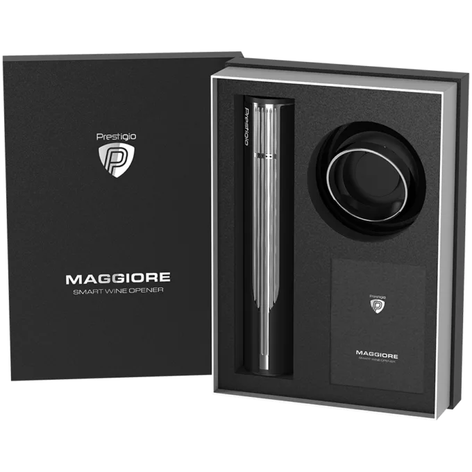 Prestigio Maggiore, smart wine opener, 100% automatic, opens up to 70 bottles without recharging, foil cutter included, premium design, 480mAh battery, Dimensions D 48*H228mm, black + silver color. — image 19