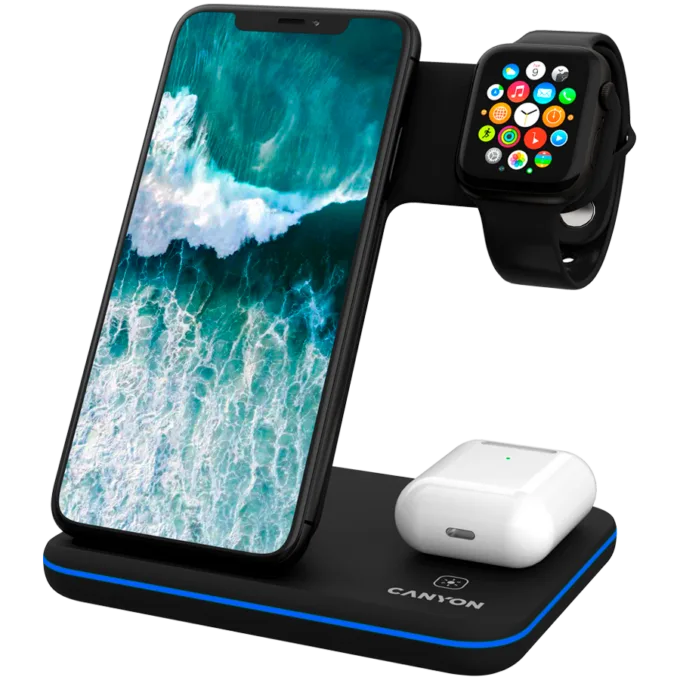 CANYON wireless charger WS-303 15W 3in1 UK Black — image 2