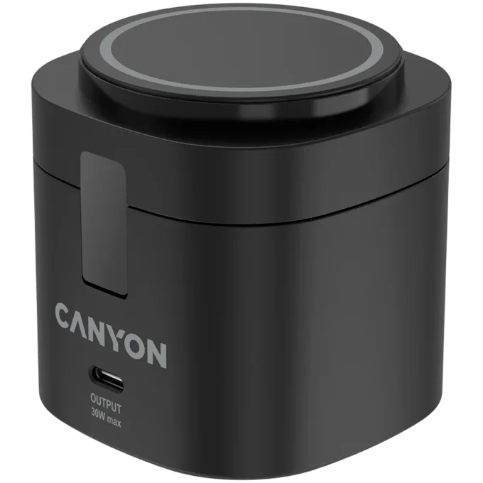 Canyon 4 in 1 Wireless Charging Stand, 30W max, Size: 70x70x70.3mm, weight: 414g, with 65W charger and 1M cable, black — image 1