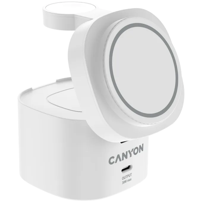 Canyon 4 in 1 Wireless Charging Stand, 30W max, Size: 70x70x70.3mm, weight: 414g, with 65W charger and 1M cable, white — image 3