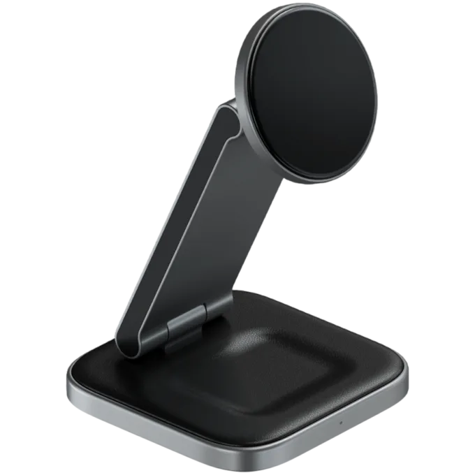 SATECHI 3-in-1 Foldable Qi2 Wireless Charging Stand (Space Gray) with Type A,C,G plugs — image 2