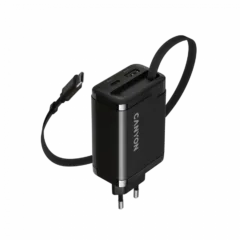 CANYON charger OnCharge 65RC Build-In Cable USB-C 65W 1xPD 1xQC EU Black