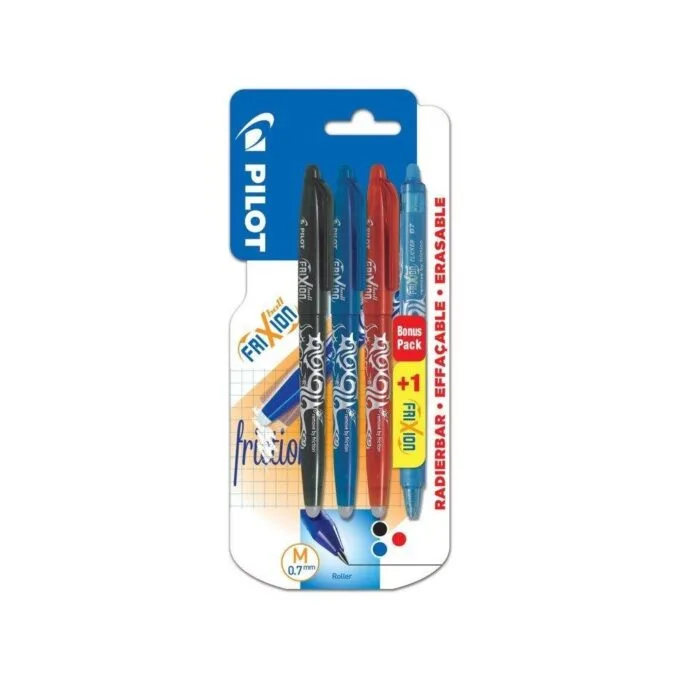 PILOT BLISTER 3 RIXION BALL +1 FRIXION CLICKER- MEDIUM - 0.7 BLACK/BLUE/RED + FRIXION CLICKER BLUE — image 1