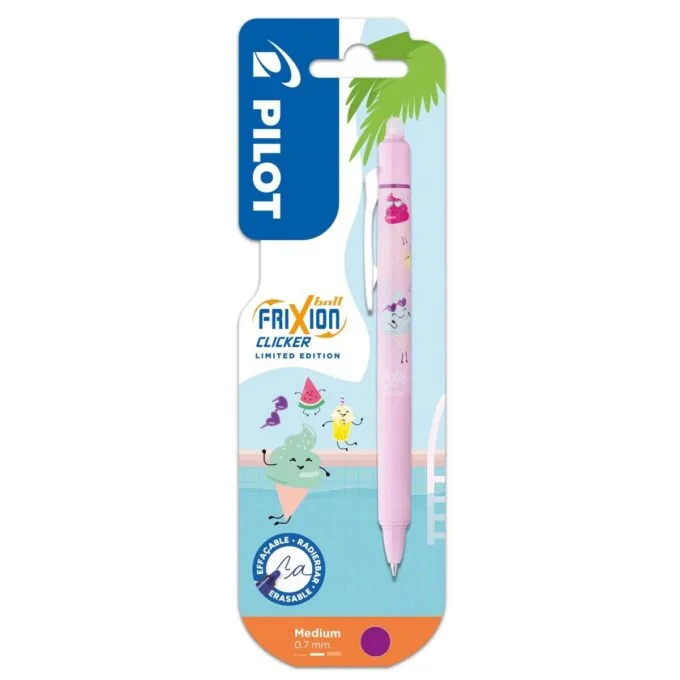 PILOT BLISTER FRIXION CLICKER FANCY POOL PARTY 26 ICE CREAM SOFT PINK BODY R.BALL 0.7MM VIOLET INK — image 1