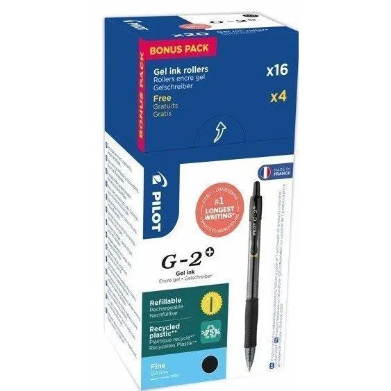 PILOT G2 - GEL INK ROLLER - VALUE PACK BOX X 20 - FINE 0.5 MM - BLACK — image 1