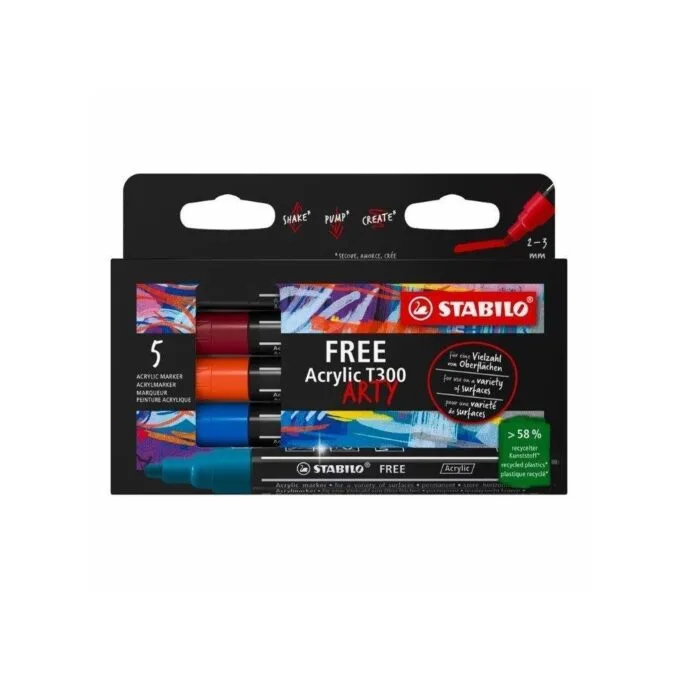 STABILO FREE ACRYLIC MARKER URBAN ARTY WALLET OF 5 PCS T300 — image 1