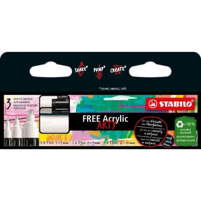 STABILO FREE ACRYLIC WHITE MARKERS ROYAL MIX WALLET OF 3 PCS — image 1
