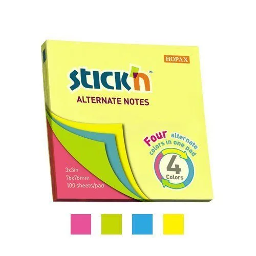 STICK N ALTERNATE NOTE, 76X76MM 100 SHEETS PAD NEON ASSORTED — image 1