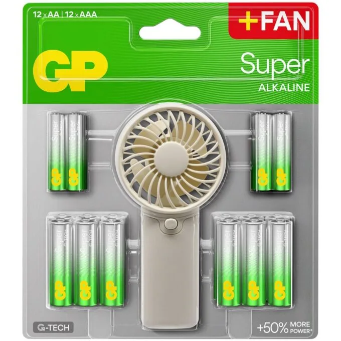 GP AA SUPER ALKALINE BATTERIES 12 PCS AA / 12 PCS AAA + FREE FAN - BLISTER — image 1