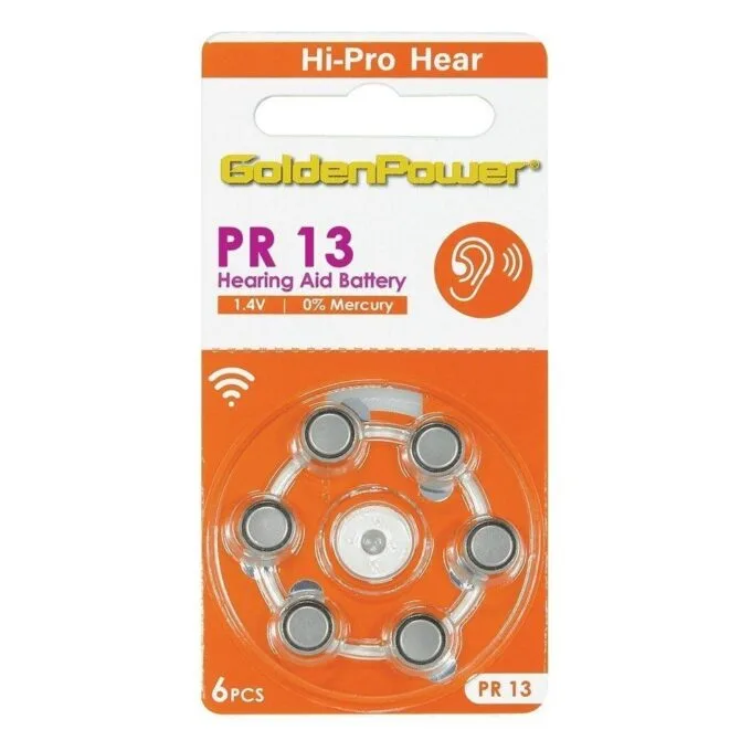 6PC/CARD GOLDEN POWER 1.4V HEARING AID ZINC AIR A13 PR13 — image 1