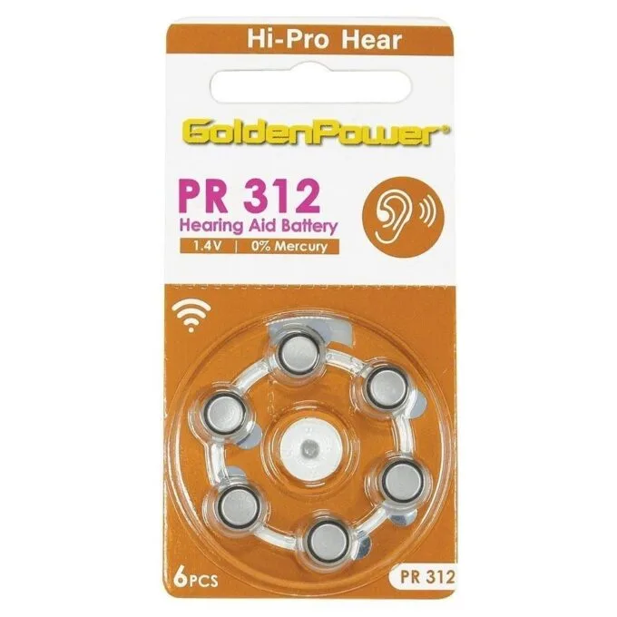 6PC/CARD GOLDEN POWER 1.4V HEARING AID ZINC AIR A312 PR41 — image 1