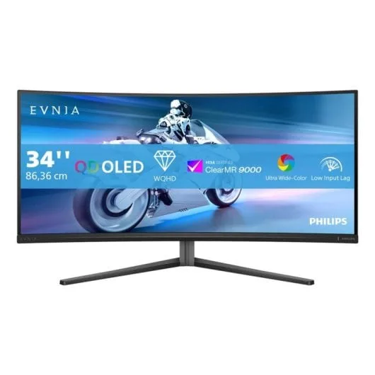 Philips Evnia 34M2C8600 - 34-inch Curved QD-OLED Gaming Monitor, WQHD 3440x1440, 175Hz, 0.03ms, FreeSync Premium Pro, G-SYNC Compatible, USB-C 90W, Speakers, Height/Swivel/Tilt — image 1
