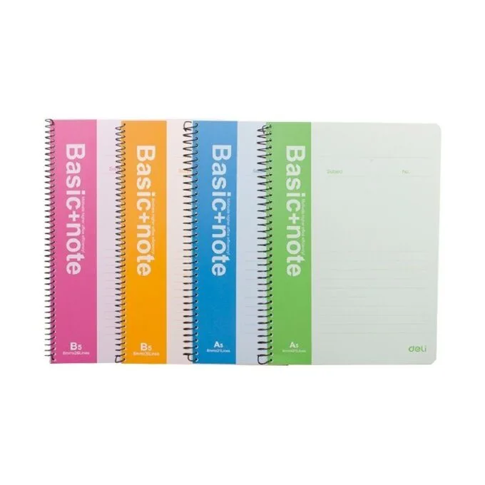 DELI SPIRAL SOFT COVER RULED NOTEBOOK A5/80P-LINE - ASSORTED COLOURS — image 1