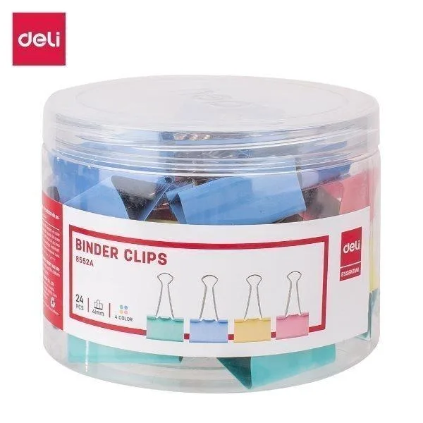 DELI COLOR BINDER CLIPS 41MM 24 PCS / PVC TUBE — image 1