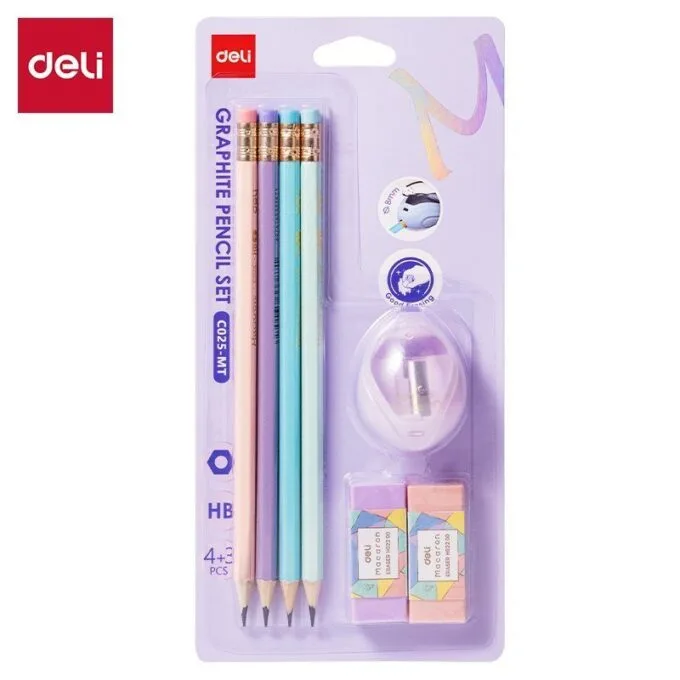 DELI MACARON SCHOOL SET BLISTER 4 PENCILS + 2 ERASERS + 1 SHARPENER — image 1