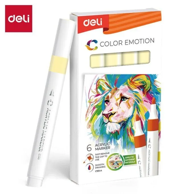 DELI ACRYLIC MARKER LIGHT YELLOW 6 PCS BOX (COLOUR CODE 146) — image 1