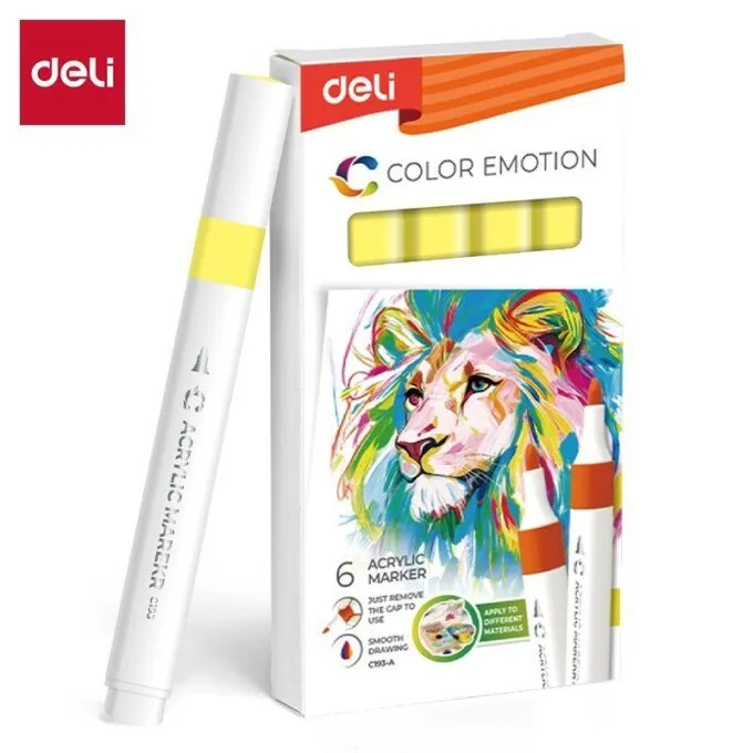 DELI ACRYLIC MARKER CANARY YELLOW 6 PCS BOX (COLOUR CODE 20) — image 1