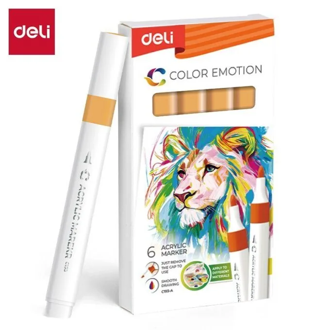 DELI ACRYLIC MARKER ORANGE YELLOW 6 PCS BOX (COLOUR CODE 55) — image 1
