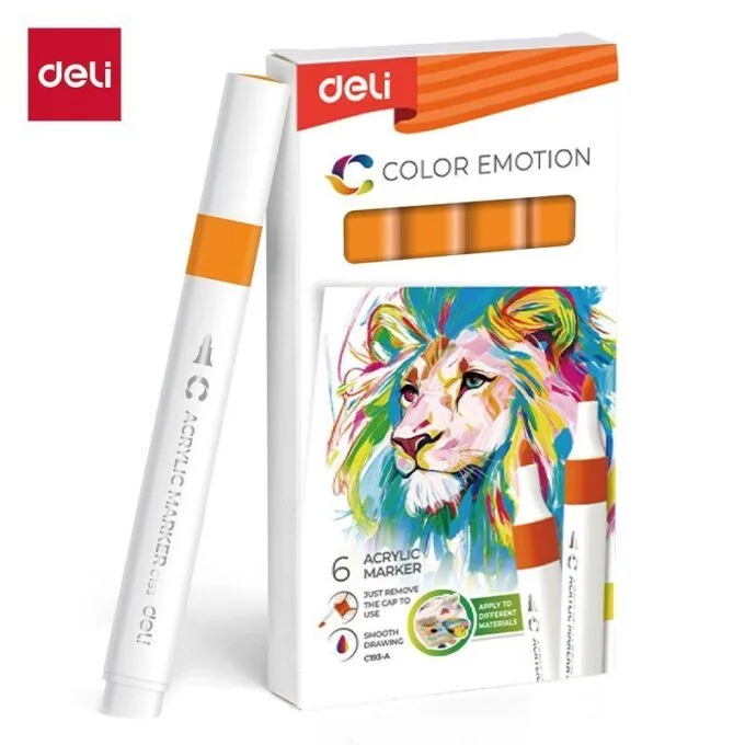 DELI ACRYLIC MARKER ORANGE 6 PCS BOX (COLOUR CODE 23) — image 1