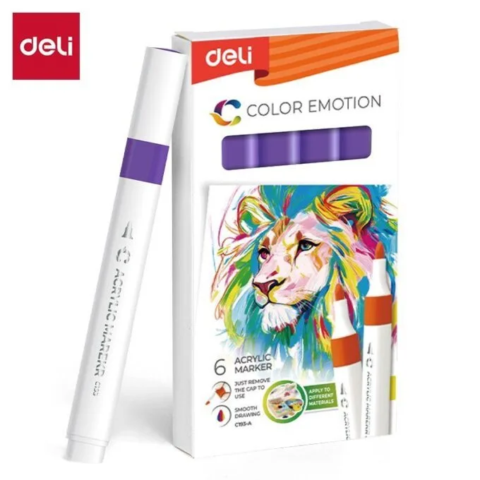 DELI ACRYLIC MARKER PURPLE 6 PCS BOX (COLOUR CODE 51) — image 1