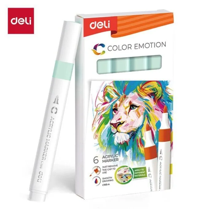 DELI ACRYLIC MARKER LIGHT GREEN 6 PCS BOX (COLOUR CODE 147) — image 1