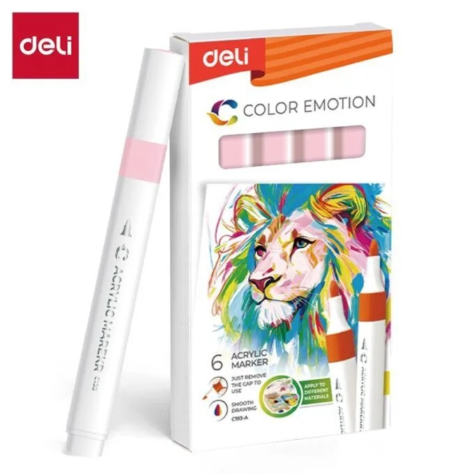 DELI ACRYLIC MARKER BABY PINK 6 PCS BOX (COLOUR CODE 144) — image 1