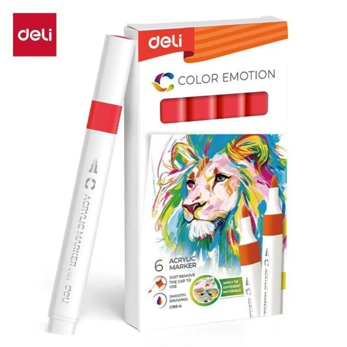 DELI ACRYLIC MARKER RED 6 PCS BOX (COLOUR CODE 36) — image 1