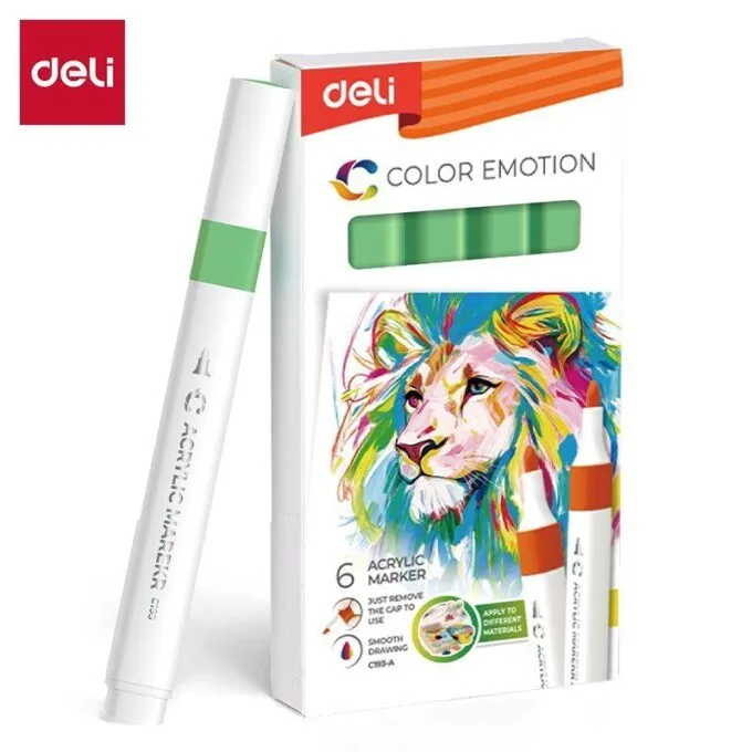DELI ACRYLIC MARKER BRIGHT GREEN 6 PCS BOX (COLOUR CODE 47) — image 1