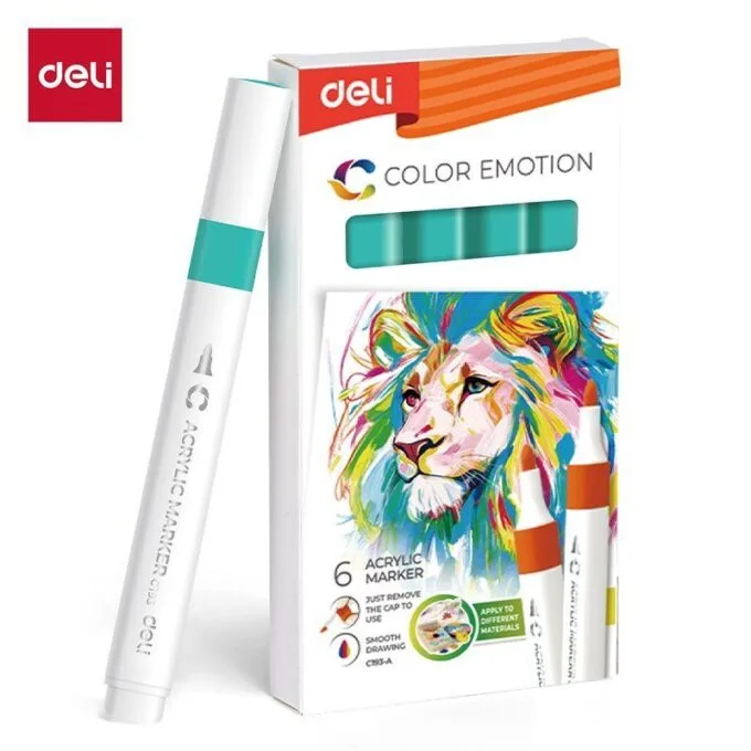 DELI ACRYLIC MARKER CYAN BLUE 6 PCS BOX (COLOUR CODE 34) — image 1
