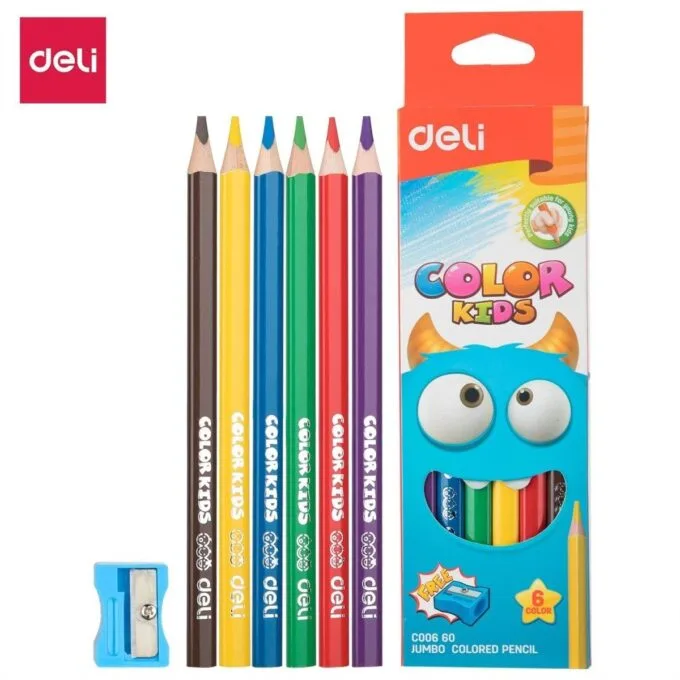 DELI JUMBO COLOUR TRIANGULAR PENCIL BOX 6 PCS — image 1