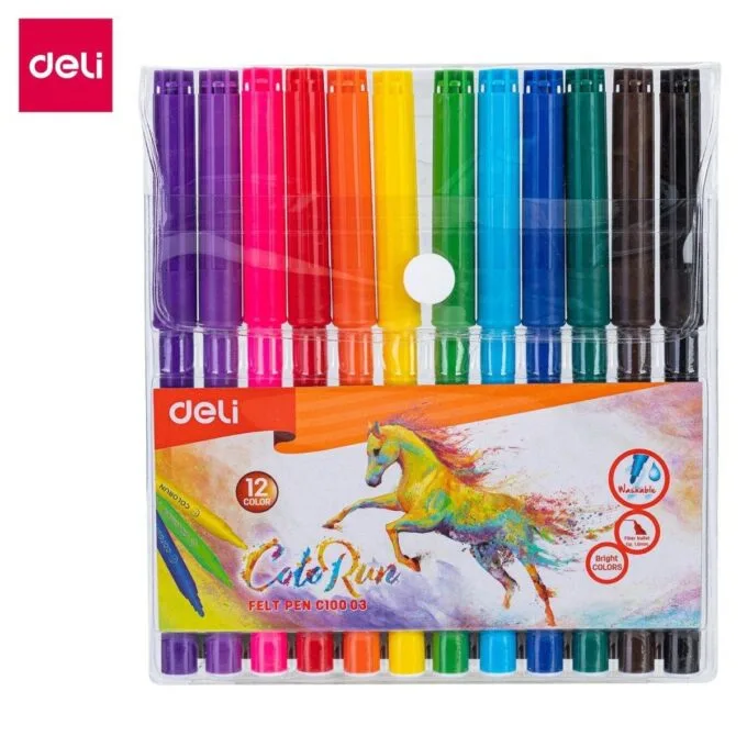 DELI 12 PCS FELT PEN MARKERS WALLET — image 1