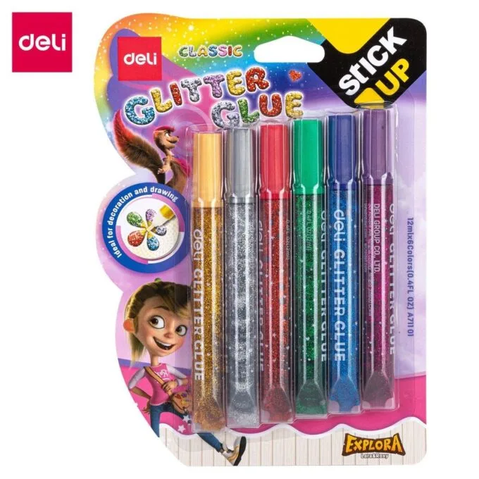 DELI 6 CLASSIC COLOURS GLITTER GLUE 12ML ASSORTED — image 1